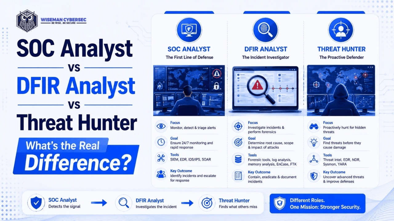 SOC Analyst vs DFIR Analyst vs Threat Hunter: Understanding the Real Difference